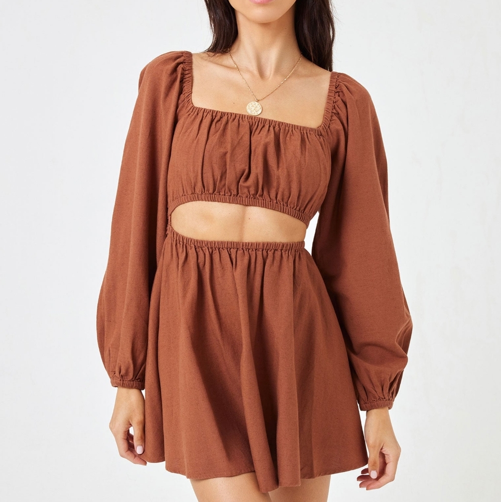 L*Space Rosita Swim Coverup Mini Dress Coffee Brown